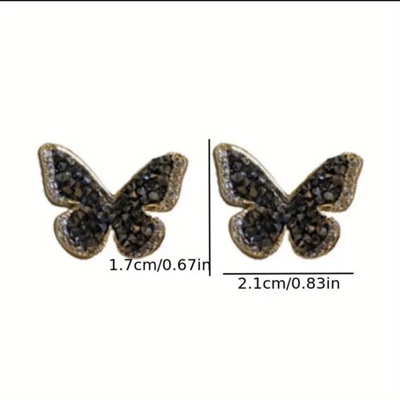 🆕🦋 Exquisite Black Rhinestone Butterfly Earrings - Picture 4 of 4